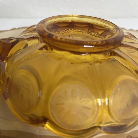 Fostoria Amber Glass Coin Dot Handled Dish Eagle - Picture 4 of 6